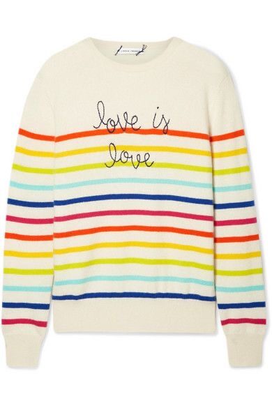 A White Color Sweater With Color Stripes